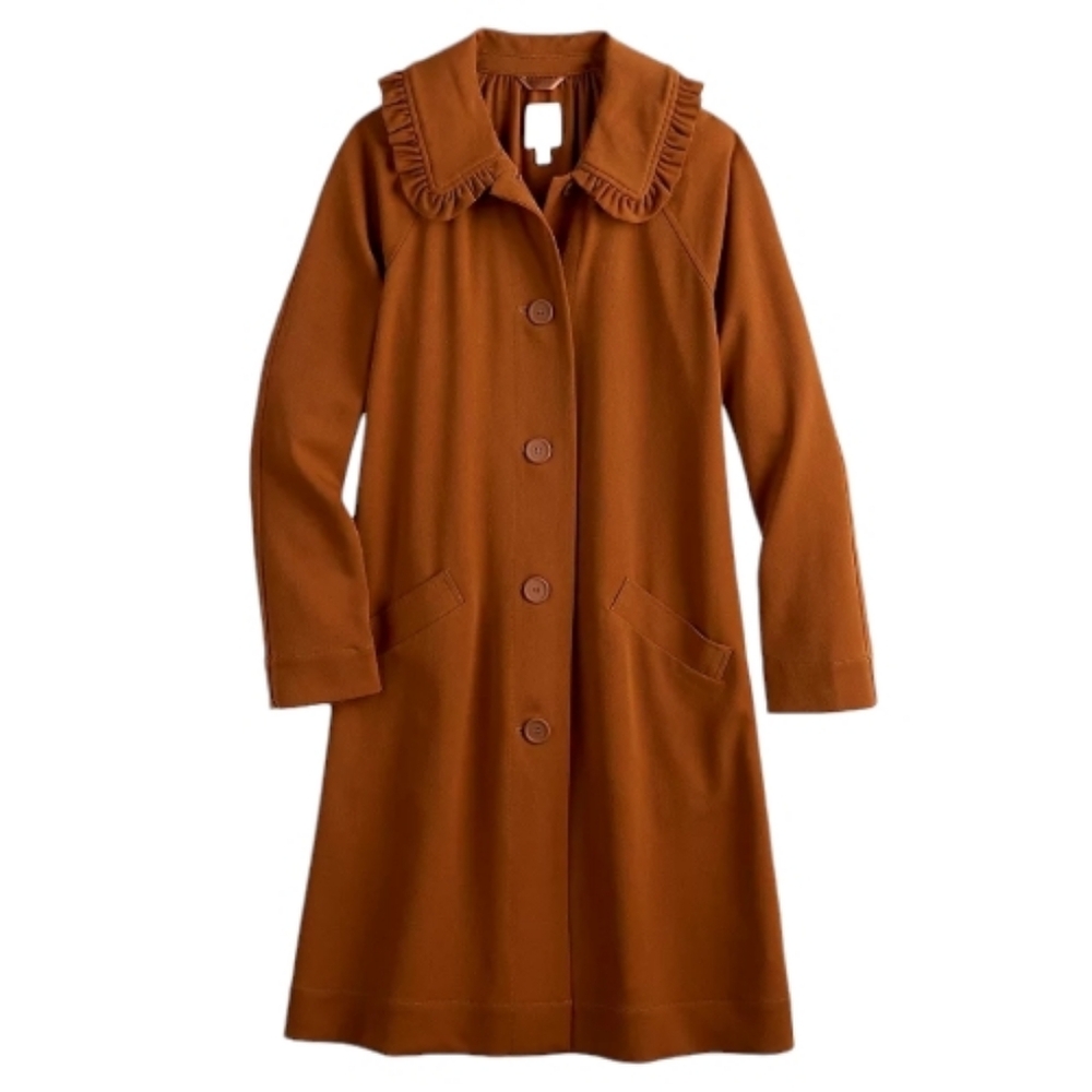 LAUREN CONRAD rust orange ruffle twill trench‎ coat M